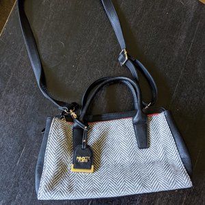 Grey Chevron & Black Pleather Crossbody